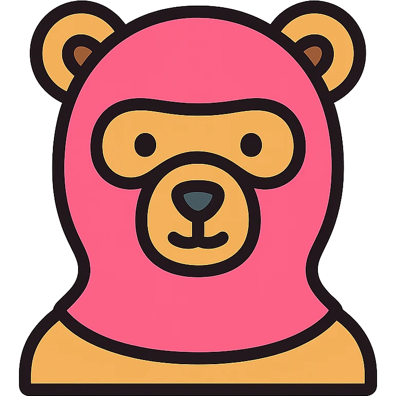 bear wearing a pink balaclava, color outline icon emoji