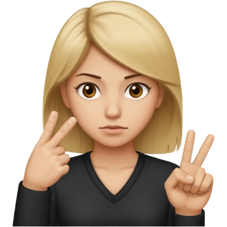 A girl about 35 dirty blonde, hair, brown eyes flipping the middle finger emoji