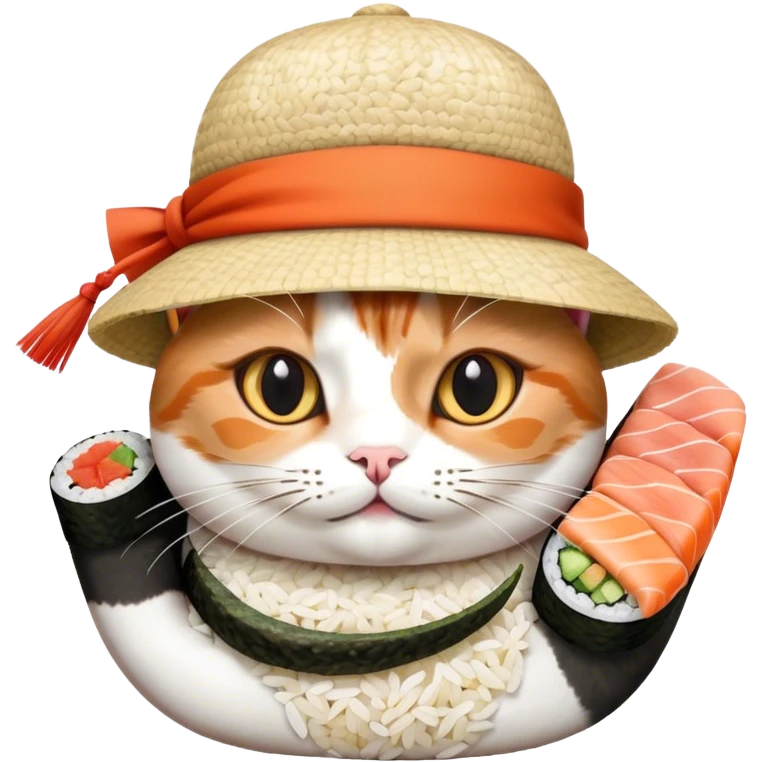 cat wearing a hat made out of sushi emoji