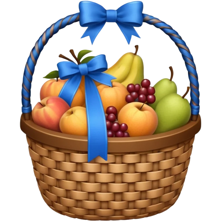 A basket with a blue ribbon on the handle emoji