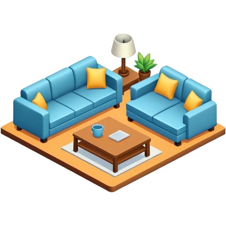 Isometric furniture factory, with sofa emoji