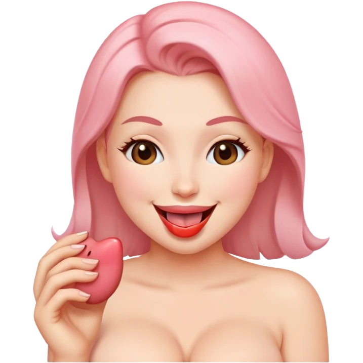 Blushing emoji with large breasts and tongue out emoji