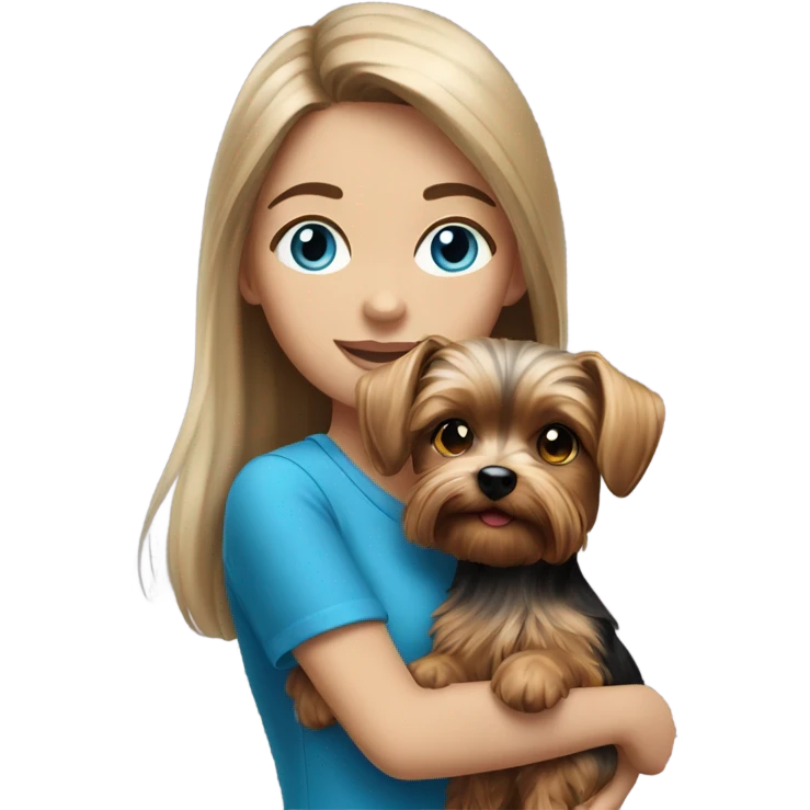 Realistic brunette girl with bright blue eyes holding Yorkshire terrier  emoji