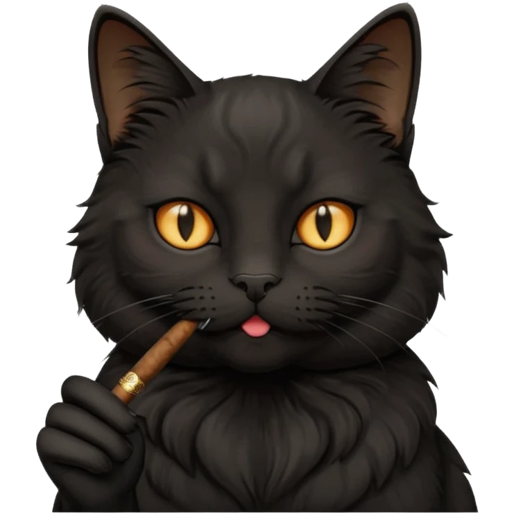 fluffy black  cat smoking a cigar emoji