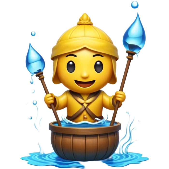 Cinematic Realistic Water Puppetry Pop Culture Emoji, depicted as a whimsical scene of traditional water puppetry rendered with dynamic textures and playful lighting. emoji