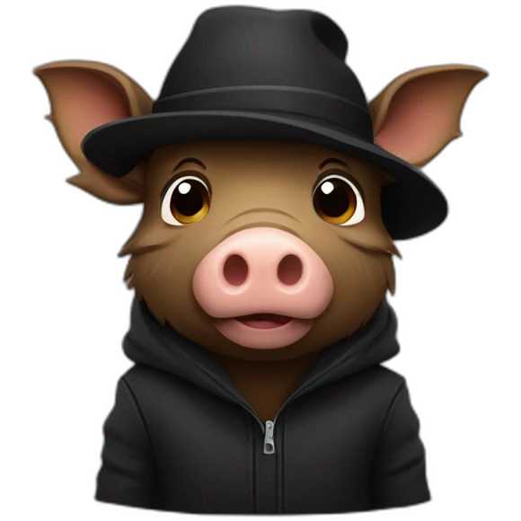 Bored brown boar in a black winter hat and black jacket emoji