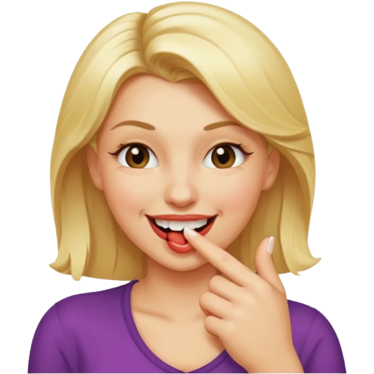 blonde woman, flirtatious gesture, biting her finger and winking emoji emoji