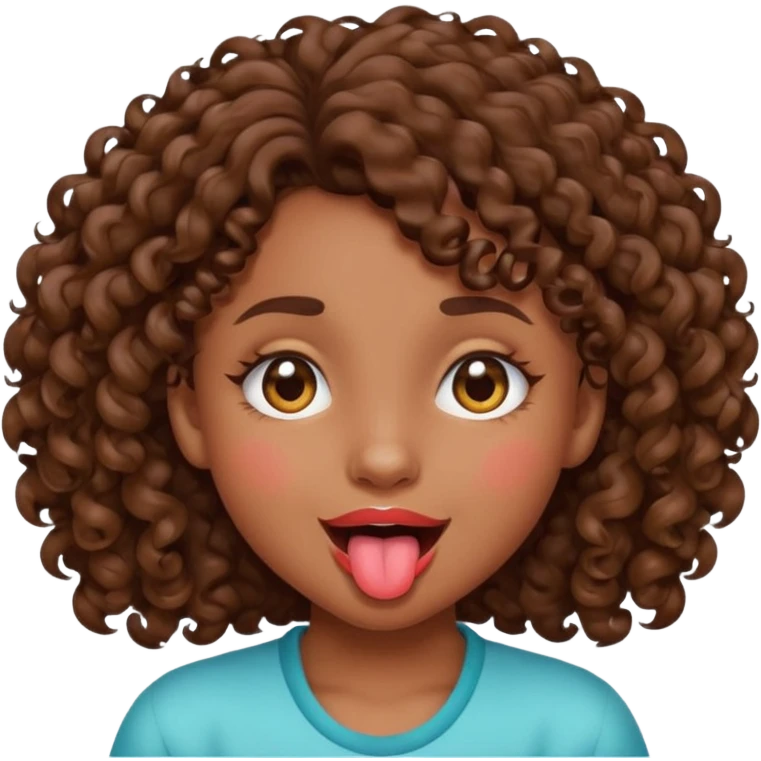 girl with medium-dark skin with curly brown hair with tongue out winking emoji