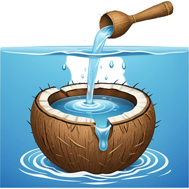 A coconut with water being poured over it. Simple line art, minimal composition showing the ritual offering. emoji