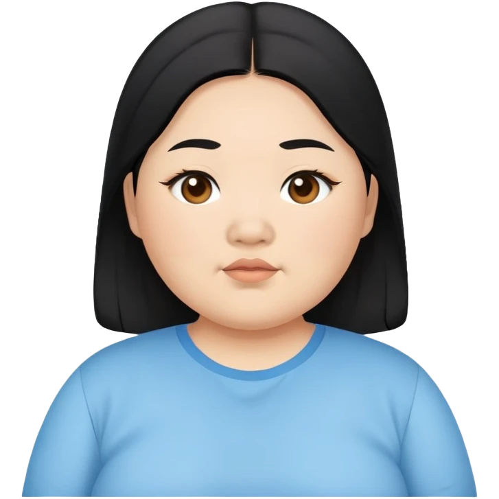 chubby asian waman round eyebrow medium black hair wear skyblue shirt  emoji