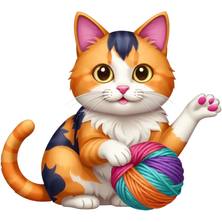 A playful cat leaning over the basket edge, reaching for a yarn ball. emoji