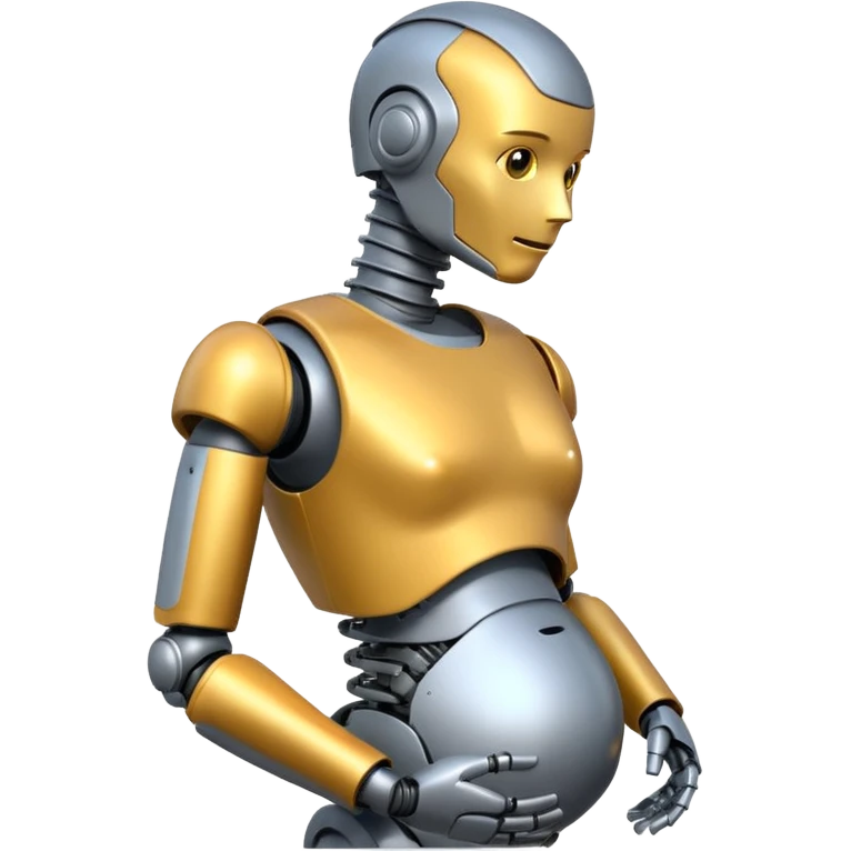 Pregnant male robot. Profile view. Facing left. 2 dimensional emoji style. emoji