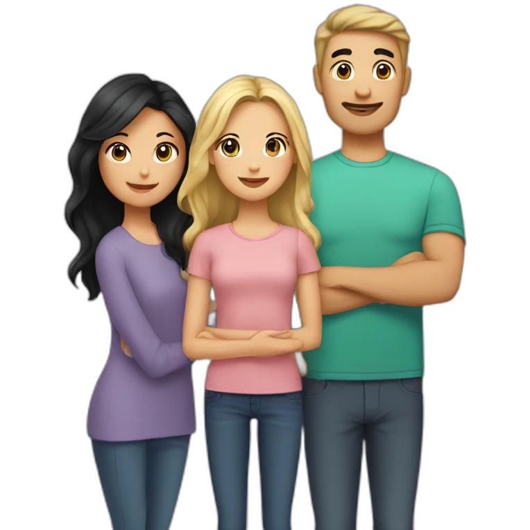 A family with a man having black hair and Asian black eyes, and a woman with blonde hair and green eyes, and a daughter with brown hair. emoji