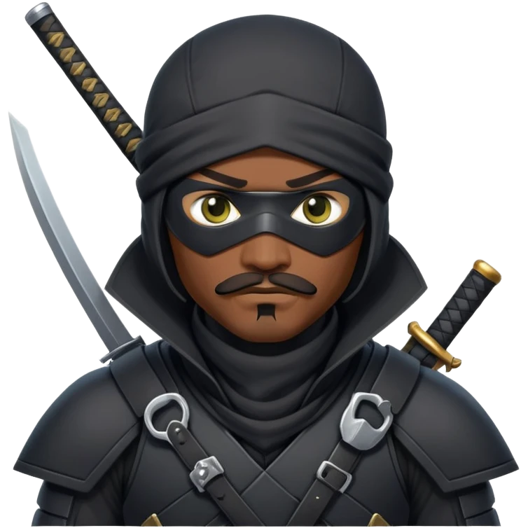 afircan-american ninja mercenary android with mustache and eye-patch emoji