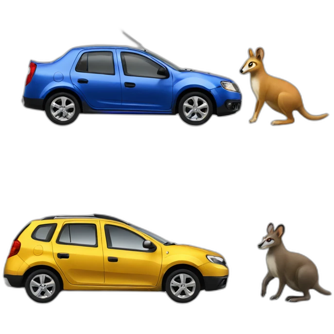 Dacia logan driving by a cangaroo emoji