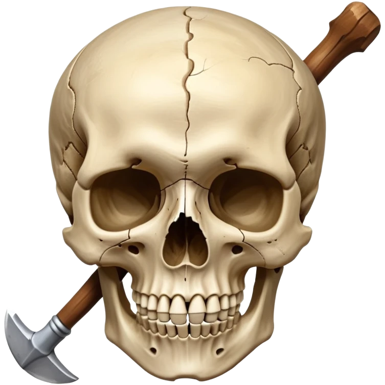 An icon featuring a human skull and fossilized bones, symbolizing the study of anthropology. The design includes archaeological tools like a pickaxe and brush, with a background of ancient artifacts and a globe. Transparent background emphasizes the exploration of human history and evolution. emoji