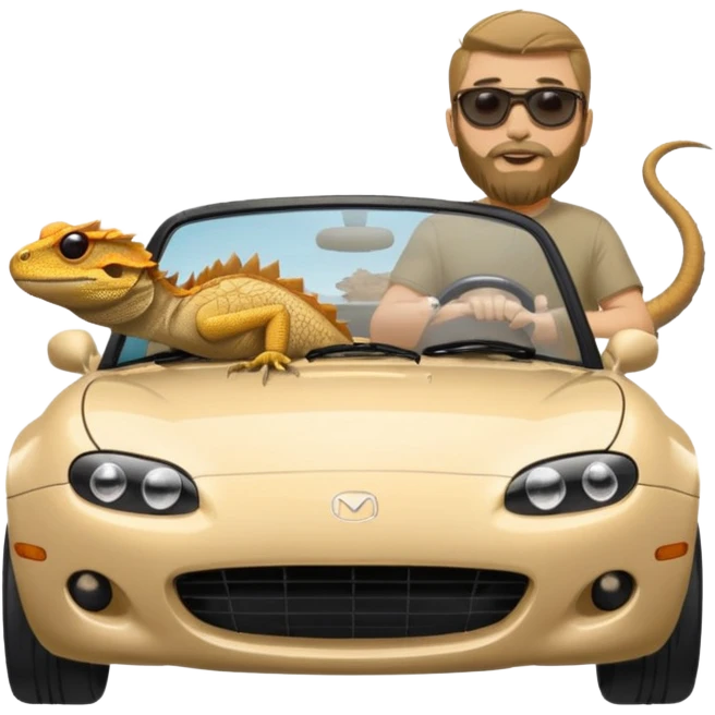 1991 Mazda Miata with a bearded dragon driving  emoji