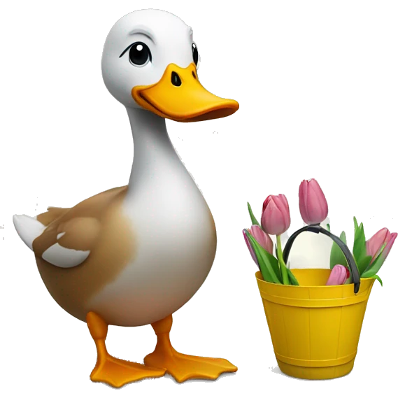 Duck is holding tulip bucket emoji