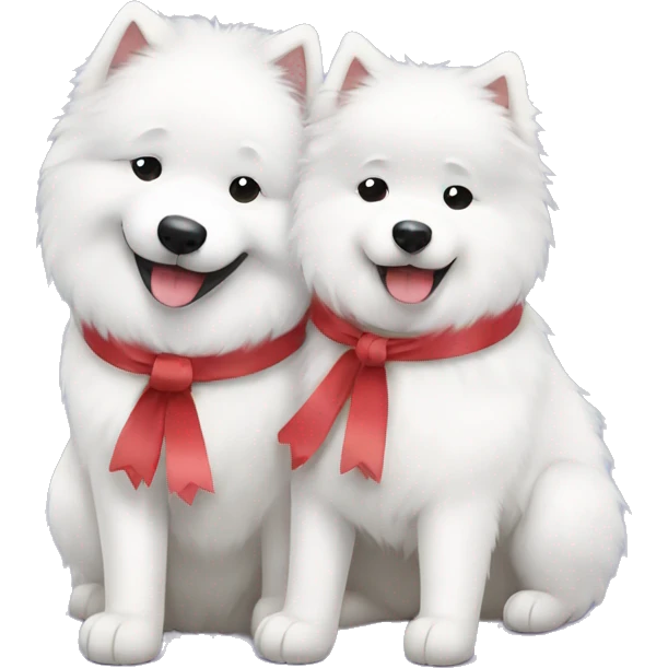 Samoyed hugging another Samoyed with bow  emoji