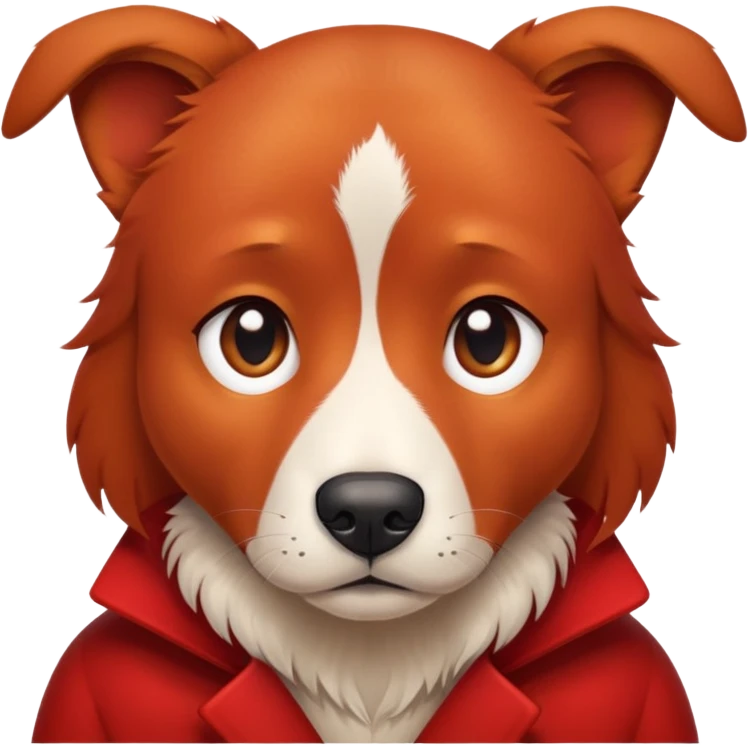 red dog with sad eyes wearing red coat emoji