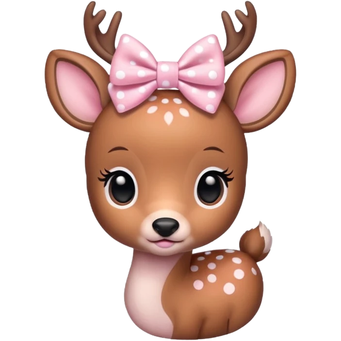 cute lil deer with a lil baby pink bow and white dots on it  emoji