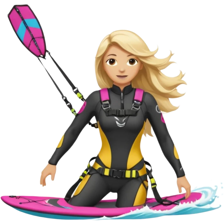 Blonde long haired ladie Kitesurfing with harness emoji