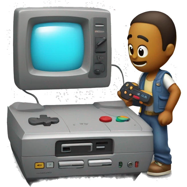 console retro character playing with a retro console emoji