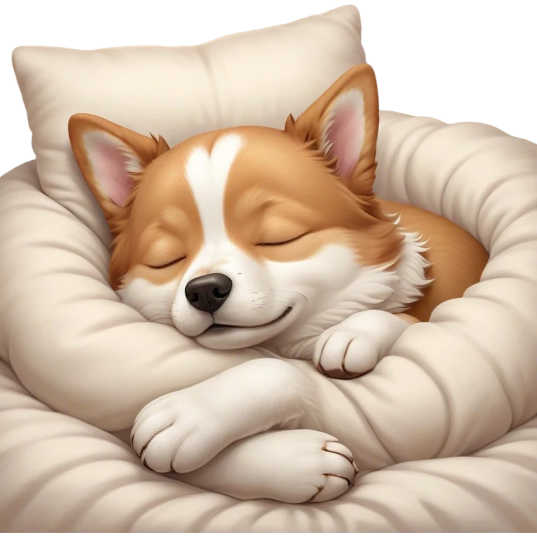 Meme-Worthy Cute Sleeping Domestic Dog Portrait Emoji, Head resting peacefully with a contented smile, showcasing a delightfully cuddly build and a luxuriously soft coat, eyes gently closed in serene, restful slumber, Simplified yet hilariously adorable features, highly detailed, glowing with a soft, drowsy light, high shine, relaxed and utterly lovable, stylized with an air of playful laziness, soft glowing outline, capturing the essence of a sleeping dog that feels destined to become the next viral sensation of adorable rest! emoji