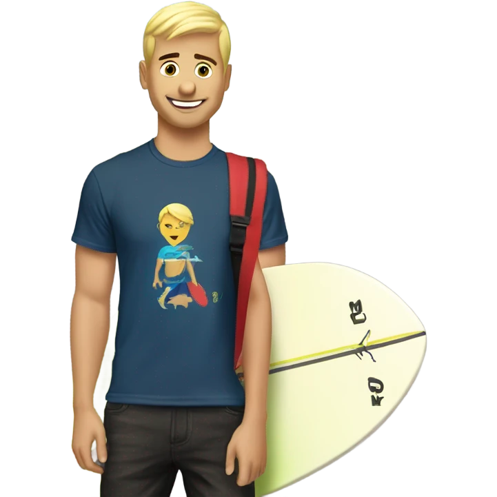 Short hair blond surfer with “love this life” written on his tshirt emoji