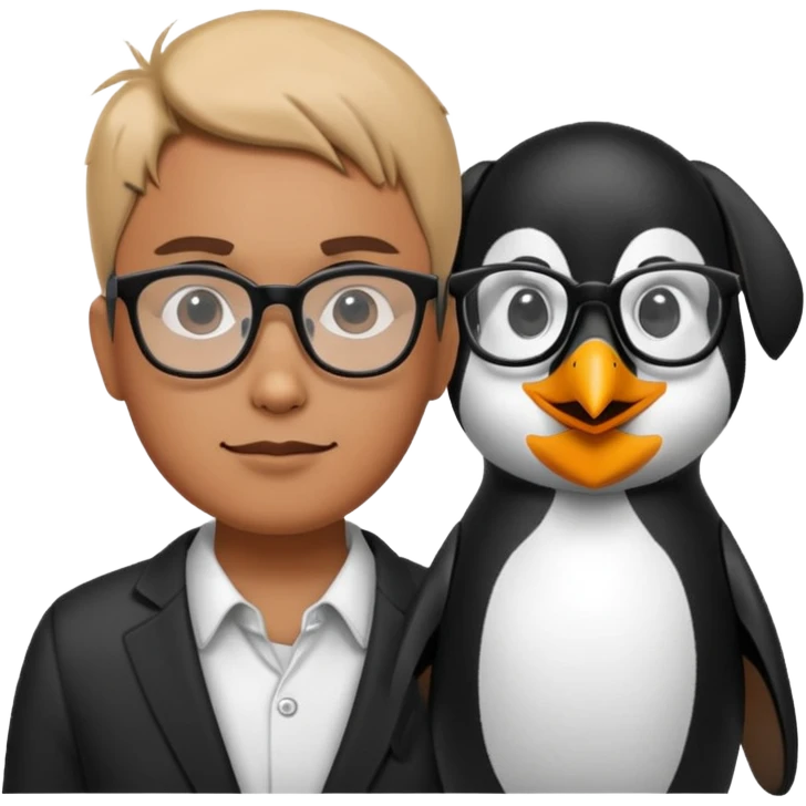  gozlük takan ve yaninda köpek olan Penguin emoji