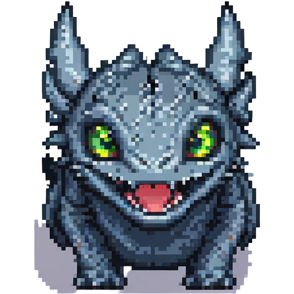 Toothless from 'How to Train Your Dragon' looking shocked, pixel art style emoji