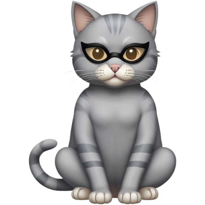 gray cat full body sitting with a mask emoji