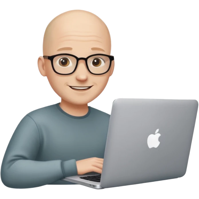 bald young programmer with MacBook without wrinkle on head emoji