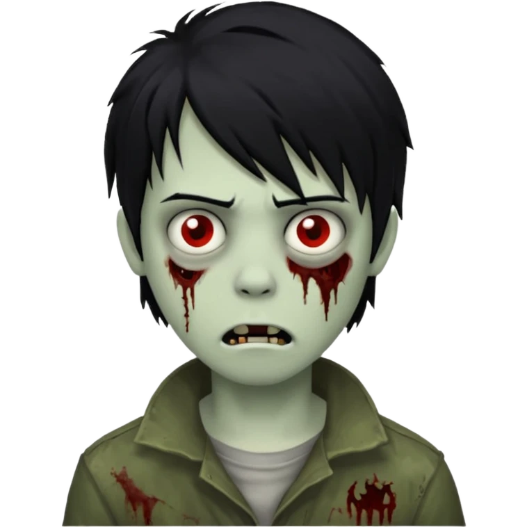 Boy, zombie, black hair, medium long, emo, shaggy, dark, spooky, creepy expression emoji