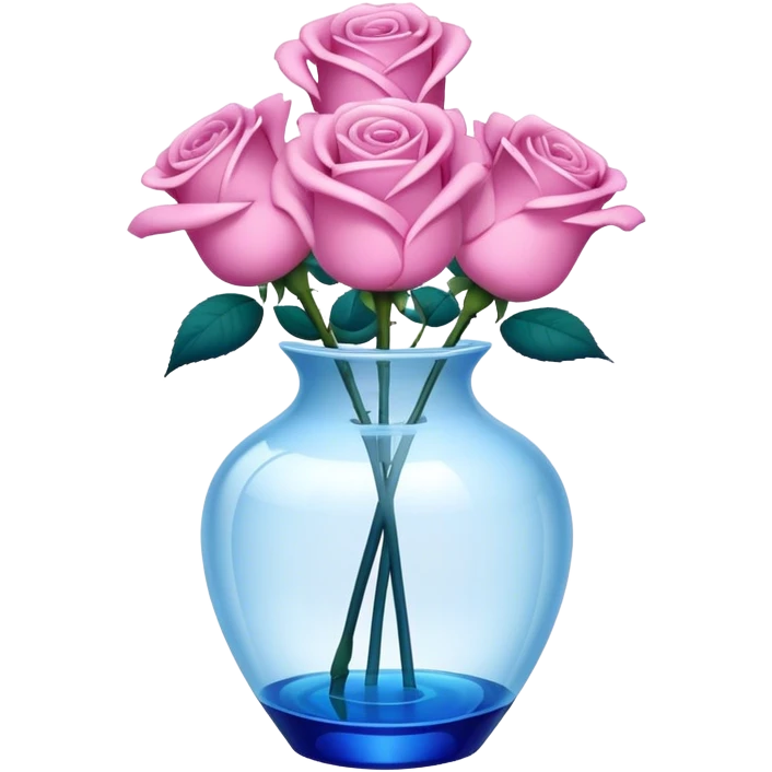blue roses in transprent pink vase  emoji