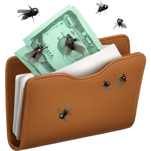 open wallet with flies flying out of it  emoji