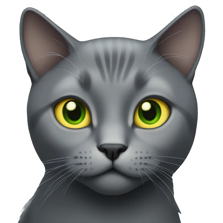a grey cat with yellow-green eyes emoji