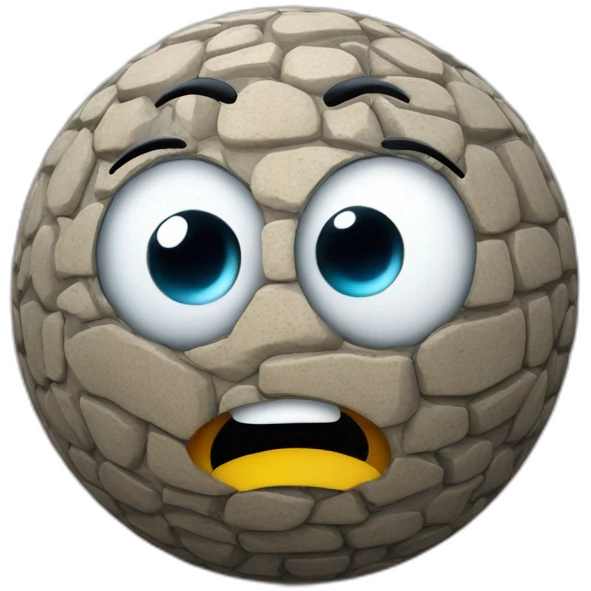 3d sphere with a cartoon cobblestone texture with big thoughtful eyes emoji