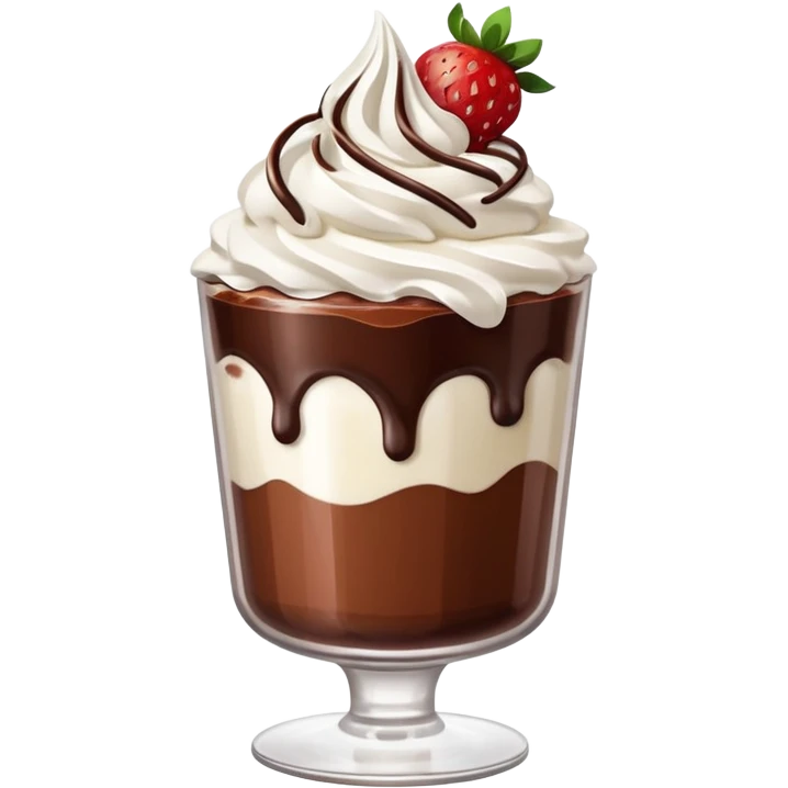 Un vaso cubierto de chocolate que arriba se vea crema batida mym y fresas encima  emoji