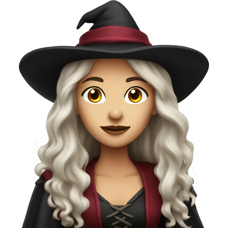 beautiful long haired witch, red, black, burgundy emoji