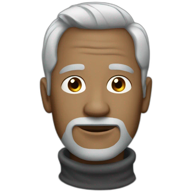 artist with thin gray hair and an unshaved face wearing a turtleneck emoji