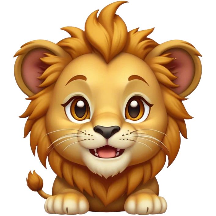 Cinematic Comical Lion Cub Portrait Emoji, Head tilted dramatically with an exaggeratedly amused expression, featuring a striking tawny Fur with a flamboyant mane and wide, expressive amber eyes filled with playful disbelief, Simplified yet hilariously expressive features, highly detailed, glowing with a slightly sassy glow, high shine, dramatic yet playful, stylized with an air of cheeky jungle mischief, bright and endearing, soft glowing outline, capturing the essence of a spirited and over-the-top Lion Cub, so meme-worthy it feels like it could roar its way into internet fame instantly! emoji