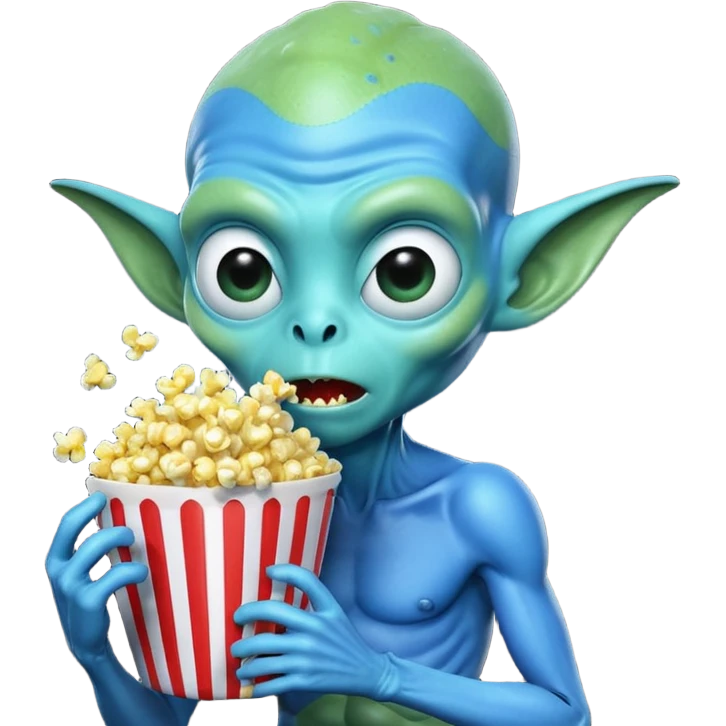 blue alien eating popcorn emoji