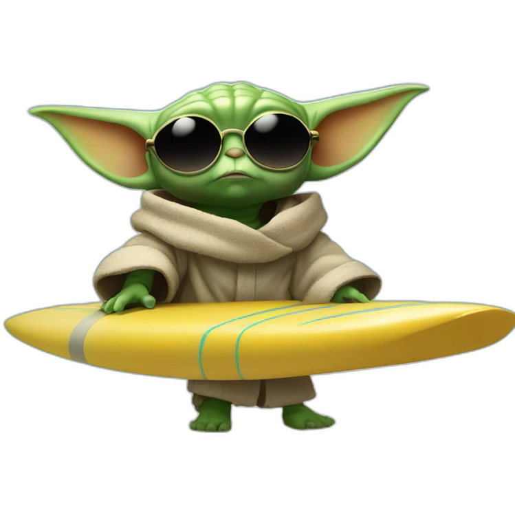 Baby yoda with sunglasses on the surf table emoji
