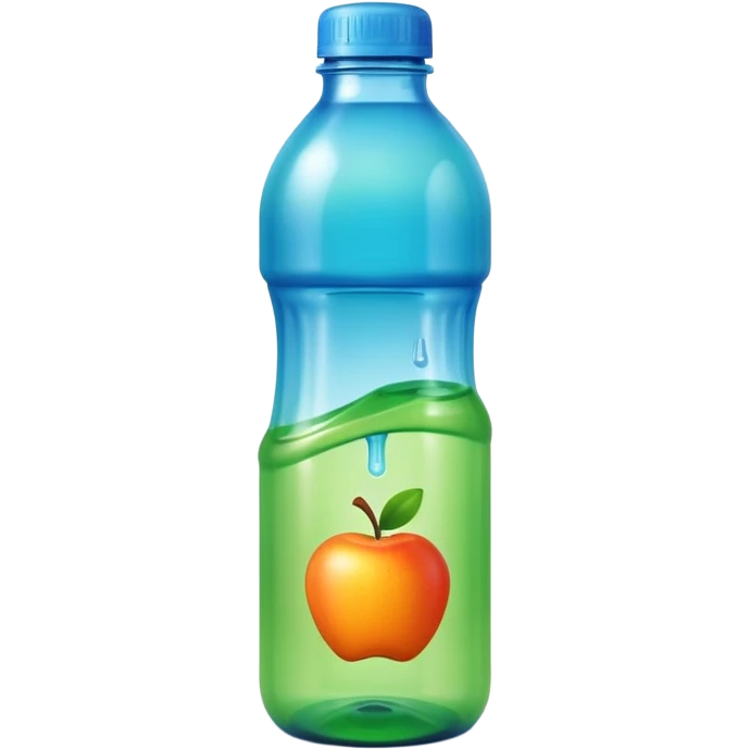 tall plastic bottle with built-in handle and screw cap, partially filled with vibrant-colored liquid (green, blue, or orange), slightly translucent body, smooth curves, clean utilitarian shape, no label, no mop, no surface, closed bottle, apple emoji style, soft lighting, subtle shadows, emoji scale emoji