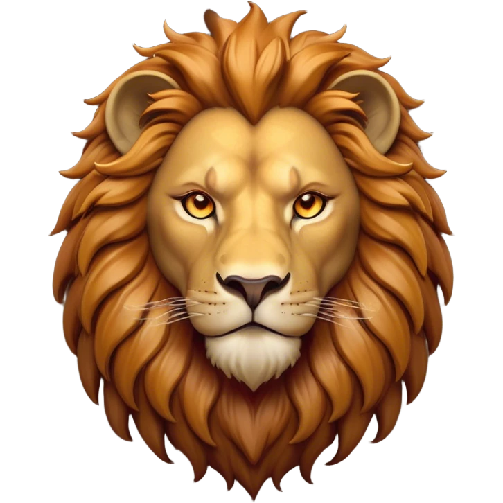 Cinematic Noble Lion Portrait Emoji, Poised and regal, with a powerful, muscular build and a majestic, tawny mane, deep-set soulful amber eyes, Simplified yet sharp and sophisticated features, highly detailed, glowing with a warm, dignified glow, high shine, intelligent and fierce, stylized with an air of wild majesty, focused and attentive, soft glowing outline, capturing the essence of a watchful and confident king, so majestic it feels as though it could roar out of the screen with effortless authority! emoji