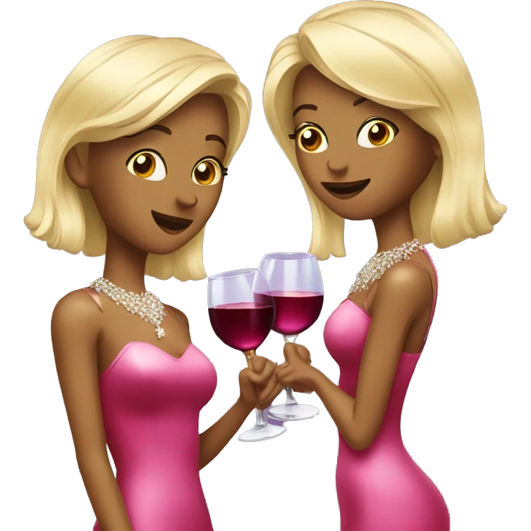 two bling girls drinking wine emoji