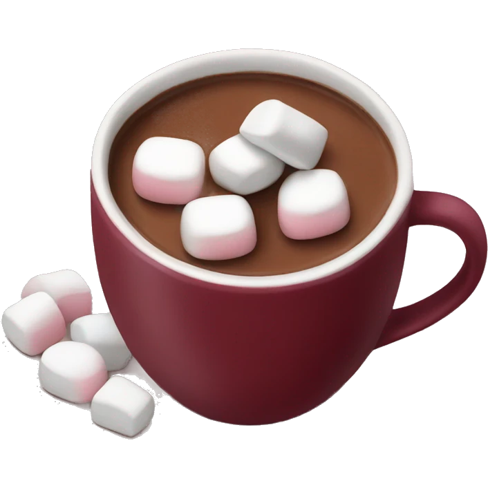 Burgundy mug of hot chocolate with marshmallows  emoji
