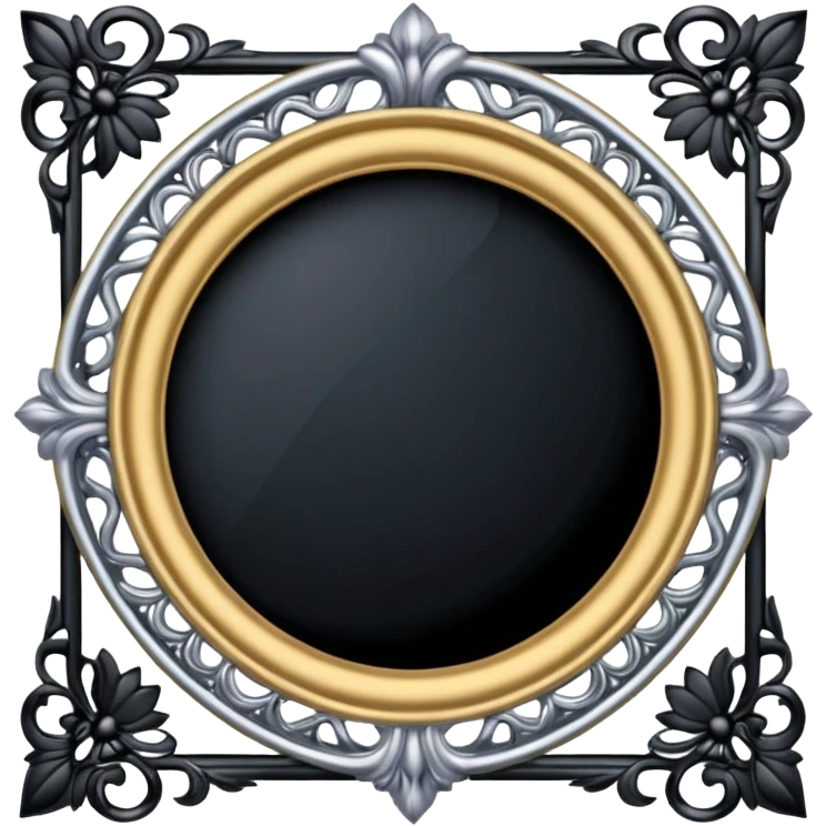 Black and silver filigree Frame, 3D, extremely detailed design emoji