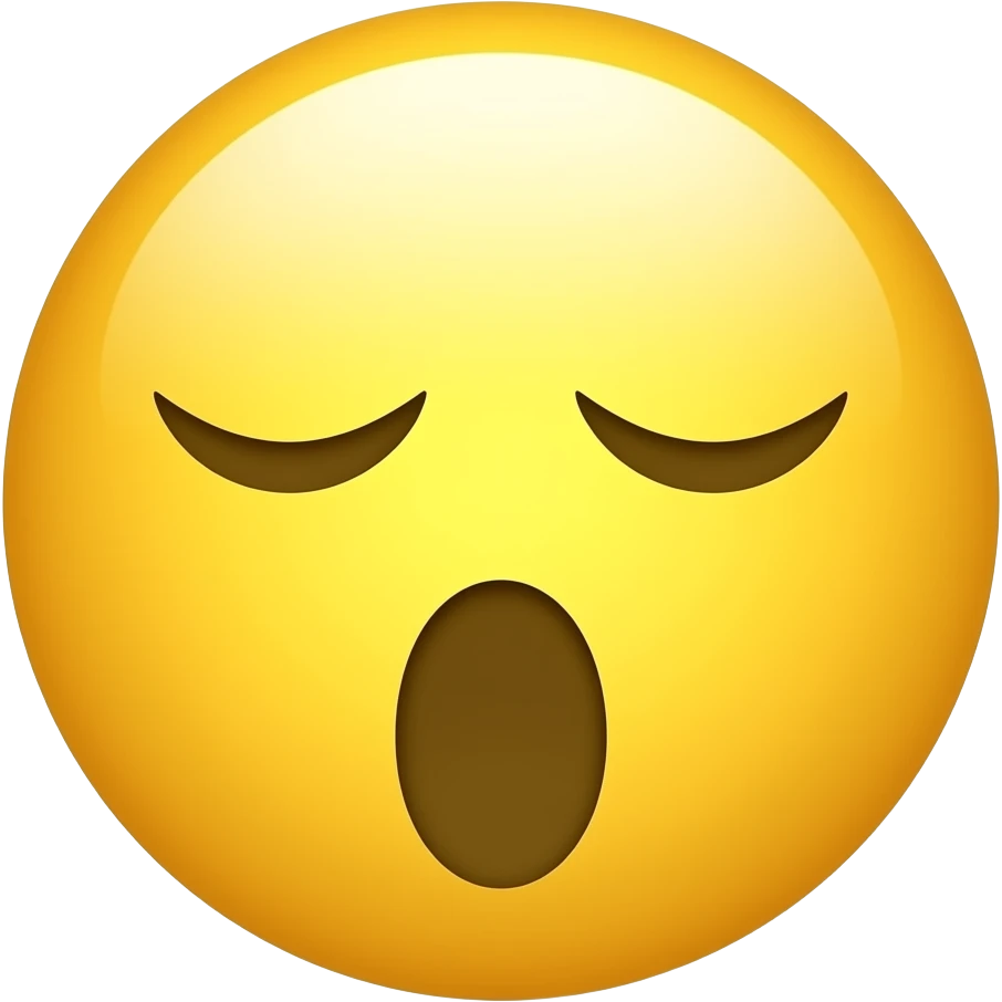 A round, yellow, basic face with eyes closed and a yawning expression emoji